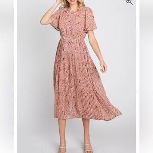 New Hayden Lisa Angeles Size L ditsy floral pleated maxi cottage dress prairie